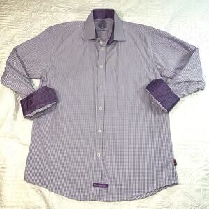 English Laundry Shirt Mens 16 34/35 Purple Gingham Long Sleeve Button Flip Cuff